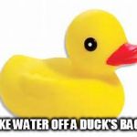 rubber ducky | LIKE WATER OFF A DUCK'S BACK | image tagged in rubber ducky | made w/ Imgflip meme maker