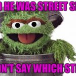 Oscar trashcan Sesame street | I SAID HE WAS STREET SMART; I DIDN'T SAY WHICH STREET | image tagged in oscar trashcan sesame street | made w/ Imgflip meme maker