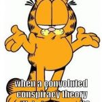 Garfield shrug | Why believe the obvious... when a convoluted conspiracy theory will do just as well? | image tagged in garfield shrug | made w/ Imgflip meme maker