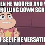 Please! | WHEN HE WOOFED AND YOU SCROLLING DOWN SCRUFF; TO SEE IF HE VERSATILE | image tagged in please | made w/ Imgflip meme maker
