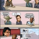 Jedi Board Meeting | WHICH IS YOUR FAVORITE STAR WARS MOVIE? 4; EPISODE 6, IT IS; EPISODE 3 FOR LIFE! | image tagged in jedi board meeting | made w/ Imgflip meme maker
