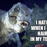 Jurassic Park meme  | I HATE WHEN I GET HAIR IN MY TEETH | image tagged in jurassic park meme | made w/ Imgflip meme maker