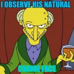 Mr Burns Simpsons Brandy | I OBSERVE HIS NATURAL; CRINGE FACE | image tagged in mr burns simpsons brandy | made w/ Imgflip meme maker