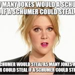 Amy schumer | HOW MANY JOKES WOULD A SCHUMER STEAL IF A SCHUMER COULD STEAL JOKES; A SCHUMER WOULD STEAL AS MANY JOKES AS A SCHUMER COULD STEAL IF A SCHUMER COULD STEAL JOKES | image tagged in amy schumer | made w/ Imgflip meme maker