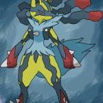 Here is my new shiny lucario(I made it red as well as cyan because why not,  it's better than a pink shiny lucario) - Imgflip