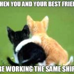 friends | WHEN YOU AND YOUR BEST FRIEND; ARE WORKING THE SAME SHIFT! | image tagged in friends | made w/ Imgflip meme maker