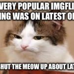 Disappointed Cat | EVERY POPULAR IMGFLIP THING WAS ON LATEST ONCE; SO SHUT THE MEOW UP ABOUT LATEST | image tagged in disappointed cat | made w/ Imgflip meme maker
