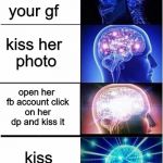 Expanding Brain Template | kiss your gf; kiss her photo; open her fb account click on her dp and kiss it; kiss her dad | image tagged in expanding brain template | made w/ Imgflip meme maker