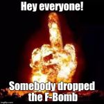 fuck you | Hey everyone! Somebody dropped the F-Bomb | image tagged in fuck you | made w/ Imgflip meme maker