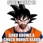 goku super saiyan 10000 - chuck norris beard | SUPER SAIYAN 10; GOKU GROWS A CHUCK NORRIS BEARD | image tagged in goku super saiyan 10000 - chuck norris beard | made w/ Imgflip meme maker