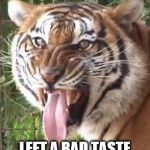 tiger opinion | THAT SAVIOR; LEFT A BAD TASTE IN MY MOUTH | image tagged in tiger opinion | made w/ Imgflip meme maker