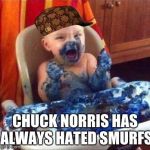 baby-bluecake | CHUCK NORRIS HAS ALWAYS HATED SMURFS | image tagged in baby-bluecake,scumbag | made w/ Imgflip meme maker