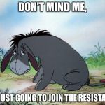 eeyore | DON'T MIND ME, I'M JUST GOING TO JOIN THE RESISTANCE | image tagged in eeyore | made w/ Imgflip meme maker