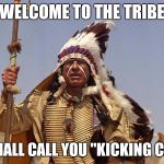 When your group or family take advantage of you or is abusive, THEN YOU ARE THE PROVERBIAL KICKING CAT. | WELCOME TO THE TRIBE; I SHALL CALL YOU "KICKING CAT" | image tagged in indian chief | made w/ Imgflip meme maker