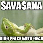 relax frog | SAVASANA; MAKING PEACE WITH GRAVITY | image tagged in relax frog | made w/ Imgflip meme maker