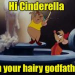 Just finished watching the live action version  | Hi Cinderella; I'm your hairy godfather | image tagged in cinderella chipmunk,cinderella | made w/ Imgflip meme maker