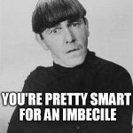 Moe impressed than ever | YOU'RE PRETTY SMART FOR AN IMBECILE | image tagged in moe,imbecile | made w/ Imgflip meme maker