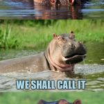 Bad Pun Hippo | WE'RE BUILDING A NEW COLLEGE; WE SHALL CALL IT; THE HIPPO CAMPUS | image tagged in bad pun hippo,memes,bad pun,bad puns | made w/ Imgflip meme maker