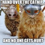 Viking Cats | HAND OVER THE CATNIP; AND NO ONE GETS HURT | image tagged in viking cats | made w/ Imgflip meme maker