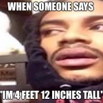 Hits blunt | WHEN SOMEONE SAYS; "IM 4 FEET 12 INCHES TALL" | image tagged in hits blunt | made w/ Imgflip meme maker