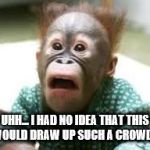 Surprised Look | UHH... I HAD NO IDEA THAT THIS WOULD DRAW UP SUCH A CROWD... | image tagged in surprised look | made w/ Imgflip meme maker