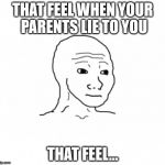 That Feel Guy | THAT FEEL WHEN YOUR PARENTS LIE TO YOU; THAT FEEL... | image tagged in that feel guy | made w/ Imgflip meme maker