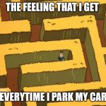 Lost in a Corn Maze | THE FEELING THAT I GET; EVERYTIME I PARK MY CAR | image tagged in lost in a corn maze | made w/ Imgflip meme maker