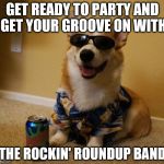Party Dog | GET READY TO PARTY AND GET YOUR GROOVE ON WITH; THE ROCKIN' ROUNDUP BAND | image tagged in party dog | made w/ Imgflip meme maker
