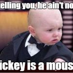 baby godfather | I'm telling you, he ain't no rat! Mickey is a mouse! | image tagged in baby godfather | made w/ Imgflip meme maker