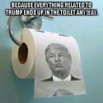 Trump Toilet Paper | BECAUSE EVERYTHING RELATED TO TRUMP ENDS UP IN THE TOILET ANYWAY. | image tagged in trump toilet paper | made w/ Imgflip meme maker