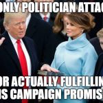 This man has the toughest job in the world | THE ONLY POLITICIAN ATTACKED; FOR ACTUALLY FULFILLING HIS CAMPAIGN PROMISES | image tagged in donald trump swearing in | made w/ Imgflip meme maker