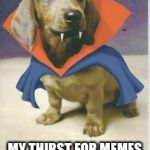 vampire dachshund | MY THIRST FOR MEMES CAN NEVER BE FILLED | image tagged in vampire dachshund | made w/ Imgflip meme maker