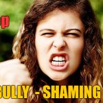 Stop Bully-Shaming | the; Stop; BULLY  - SHAMING !!! | image tagged in angry woman shaking fist,bully,shaming | made w/ Imgflip meme maker