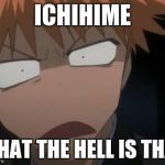 Ichigo what the f**k face | ICHIHIME; WHAT THE HELL IS THAT | image tagged in ichigo what the fk face | made w/ Imgflip meme maker