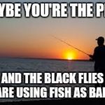 Fishing | MAYBE YOU'RE THE PREY; AND THE BLACK FLIES ARE USING FISH AS BAIT | image tagged in fishing | made w/ Imgflip meme maker