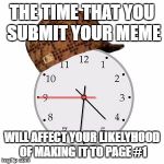 Scumbag Daylight Savings Time Meme | THE TIME THAT YOU SUBMIT YOUR MEME; WILL AFFECT YOUR LIKELYHOOD OF MAKING IT TO PAGE #1 | image tagged in memes,scumbag daylight savings time | made w/ Imgflip meme maker
