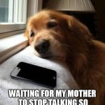 Moooommmmmmm....please stahhhpppppppppp. I love her though, she makes a hell of a meatloaf. | WAITING FOR MY MOTHER TO STOP TALKING SO I CAN ANSWER HER QUESTION | image tagged in waiting by the phone,mother | made w/ Imgflip meme maker