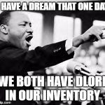 I have a dream | I HAVE A DREAM THAT ONE DAY; WE BOTH HAVE DLORE IN OUR INVENTORY | image tagged in i have a dream | made w/ Imgflip meme maker