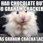 hamster | I HAD CHOCOLATE BUT NO GRAHAM CRACKERS; I WAS GRAHAM CRACKA'LACKIN | image tagged in hamster | made w/ Imgflip meme maker