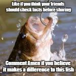fish hook | Like if you think your friends should check facts before sharing; Comment Amen if you believe it makes a difference to this fish | image tagged in fish hook | made w/ Imgflip meme maker