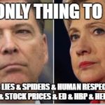 comey | THE ONLY THING TO FEAR; IS HER & LIES & SPIDERS & HUMAN RESPECT & CNN & MY WIFE & STOCK PRICES & ED & HBP & HELL & DOJ & .... | image tagged in comey | made w/ Imgflip meme maker
