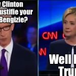 Hillary Cooper Democratic Debate | Secretary Clinton how do you justifie your actions in Bengizie? Well Donald Trump..... | image tagged in hillary cooper democratic debate | made w/ Imgflip meme maker