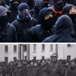 antifa and the black shirts | NOTHING SAYS FIGHTING FASCISM; LIKE DRESSING UP AS FACISTS | image tagged in antifa and the black shirts | made w/ Imgflip meme maker
