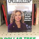 How To.. | HOW TO SUBVERT A "DEMOCRACY"; SCREWING THE VOTERS WITHOUT THEM EVEN REALIZING IT | image tagged in debbie wasserman schultz,dollar store,dnc,book,election rigging,election engineering | made w/ Imgflip meme maker