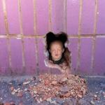 ugly girl in hole in wall