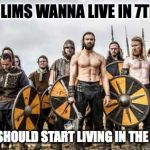Vikings | IF THE MUSLIMS WANNA LIVE IN 7TH CENTURY; THE VIKINGS SHOULD START LIVING IN THE 8TH CENTURY | image tagged in vikings | made w/ Imgflip meme maker