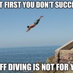 Cliff Diver | IF AT FIRST YOU DON'T SUCCEED; CLIFF DIVING IS NOT FOR YOU | image tagged in cliff diver | made w/ Imgflip meme maker