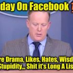 White House Press Secretary | Today On Facebook 💯; More Drama, Likes, Hates, Wisdom, Stupidity,,, Shit it's Long A List | image tagged in white house press secretary | made w/ Imgflip meme maker
