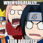 naruto gang | WHEN YOU REALIZE... YOUR ADDOPTED | image tagged in naruto gang | made w/ Imgflip meme maker