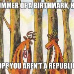 Birthmark | BUMMER OF A BIRTHMARK, HAL; I HOPE YOU AREN'T A REPUBLICAN | image tagged in birthmark | made w/ Imgflip meme maker